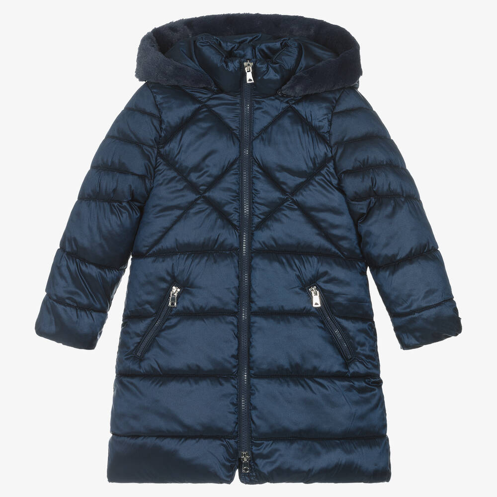 Mayoral - Girls Navy Blue Hooded Puffer Coat | Childrensalon