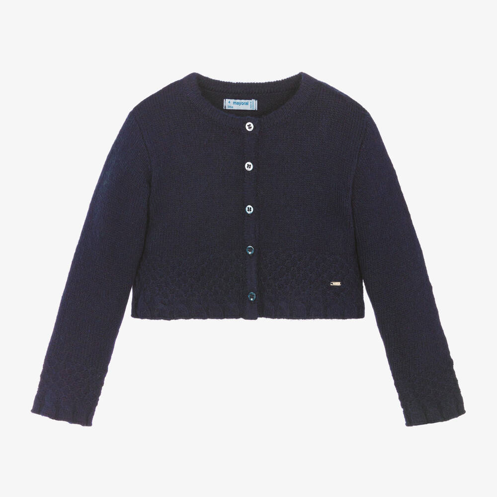 Mayoral - Girls Navy Blue Knitted Cardigan | Childrensalon