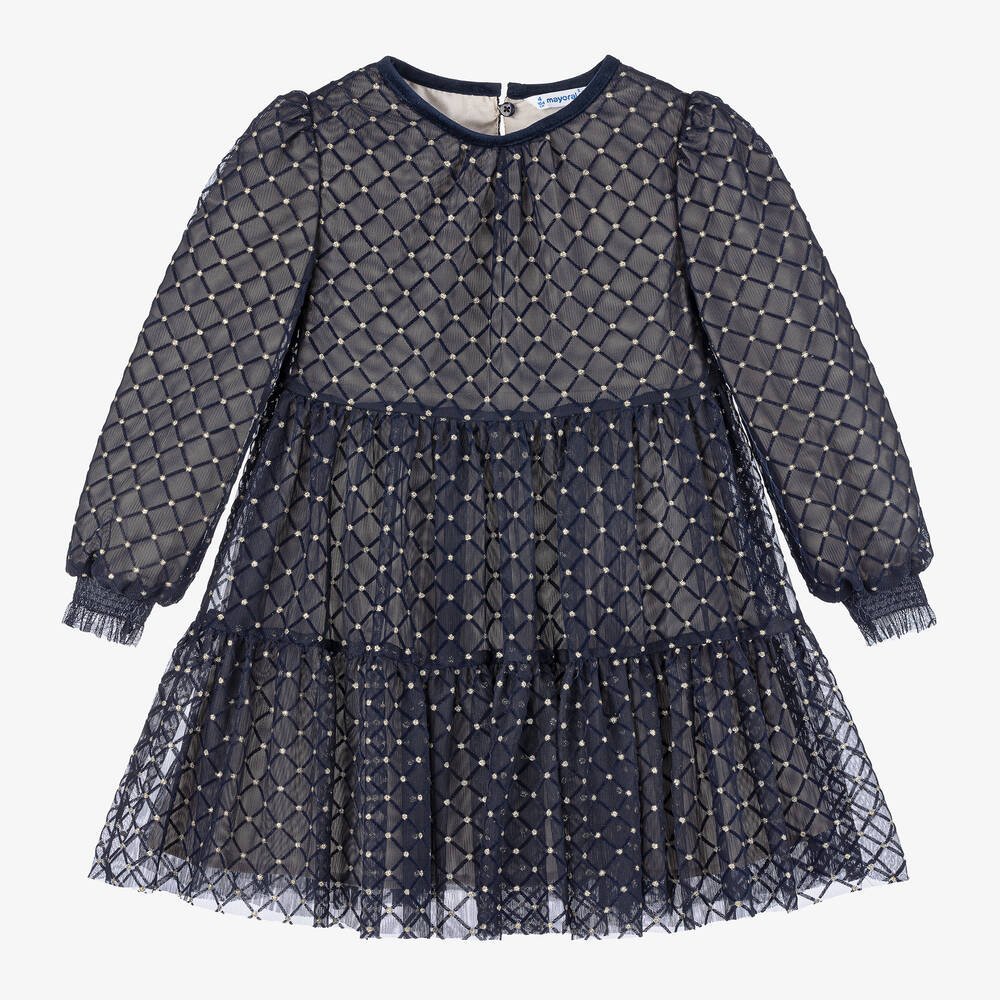 Mayoral - Girls Navy Blue Sparkly Tulle Dress | Childrensalon