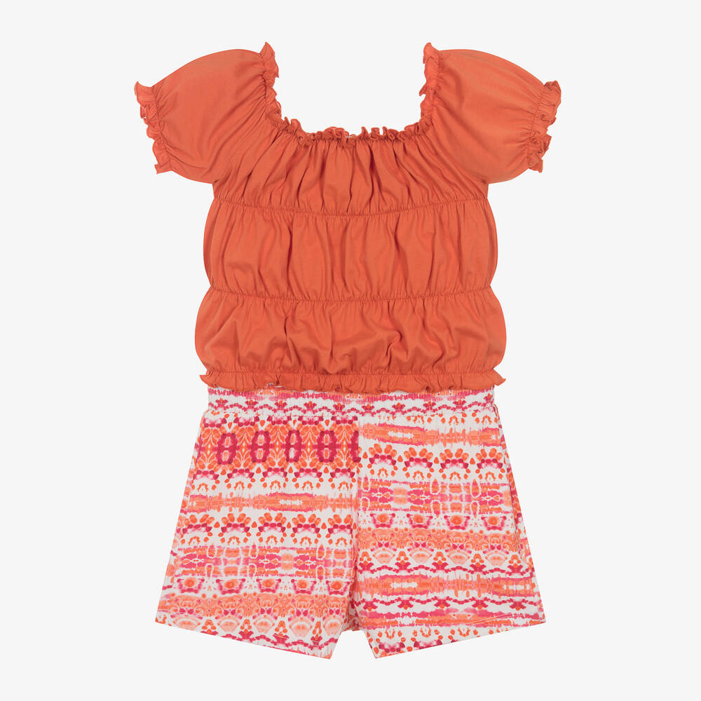 Shop Mayoral Girls Orange Cotton Shorts Set