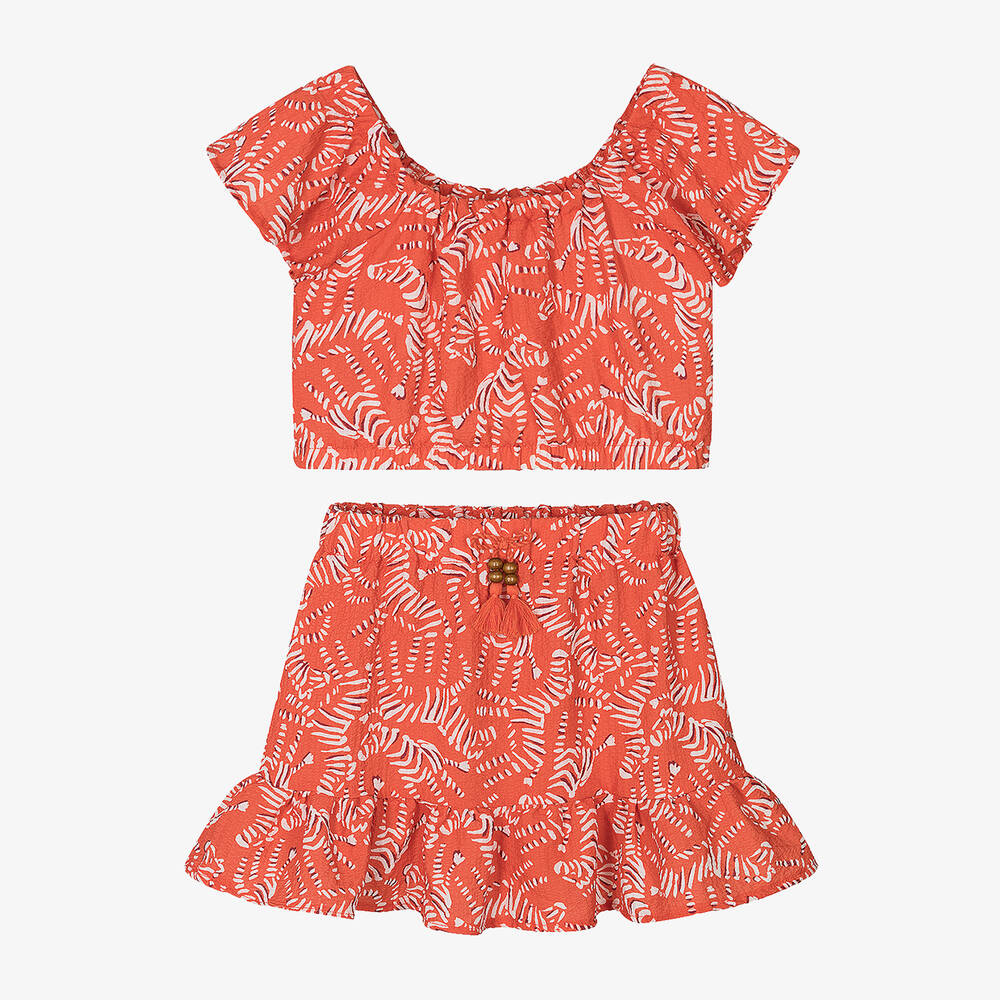 Mayoral - Girls Orange Crêpe Skirt Set | Childrensalon