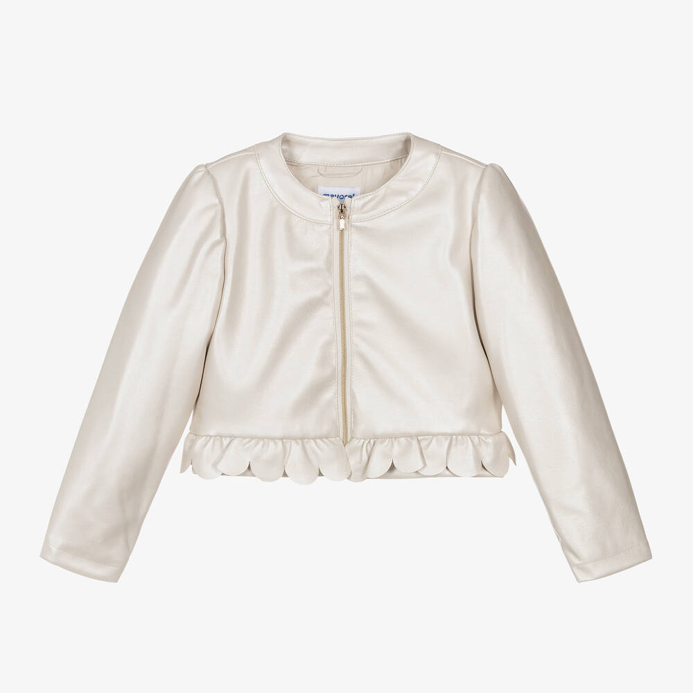 Mayoral Kids' Girls Pearlescent Beige Faux Leather Jacket