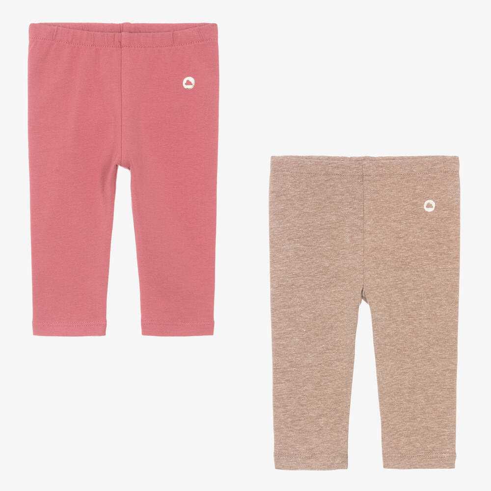 Mayoral - Girls Pink & Beige Cotton Leggings (2 Pack) | Childrensalon