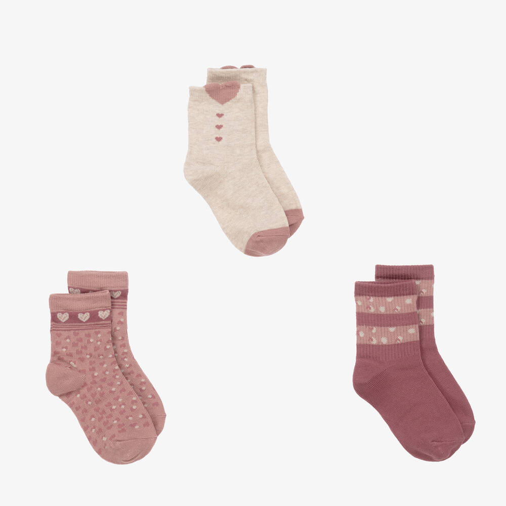 Mayoral - Girls Pink & Beige Cotton Socks (3 Pack) | Childrensalon