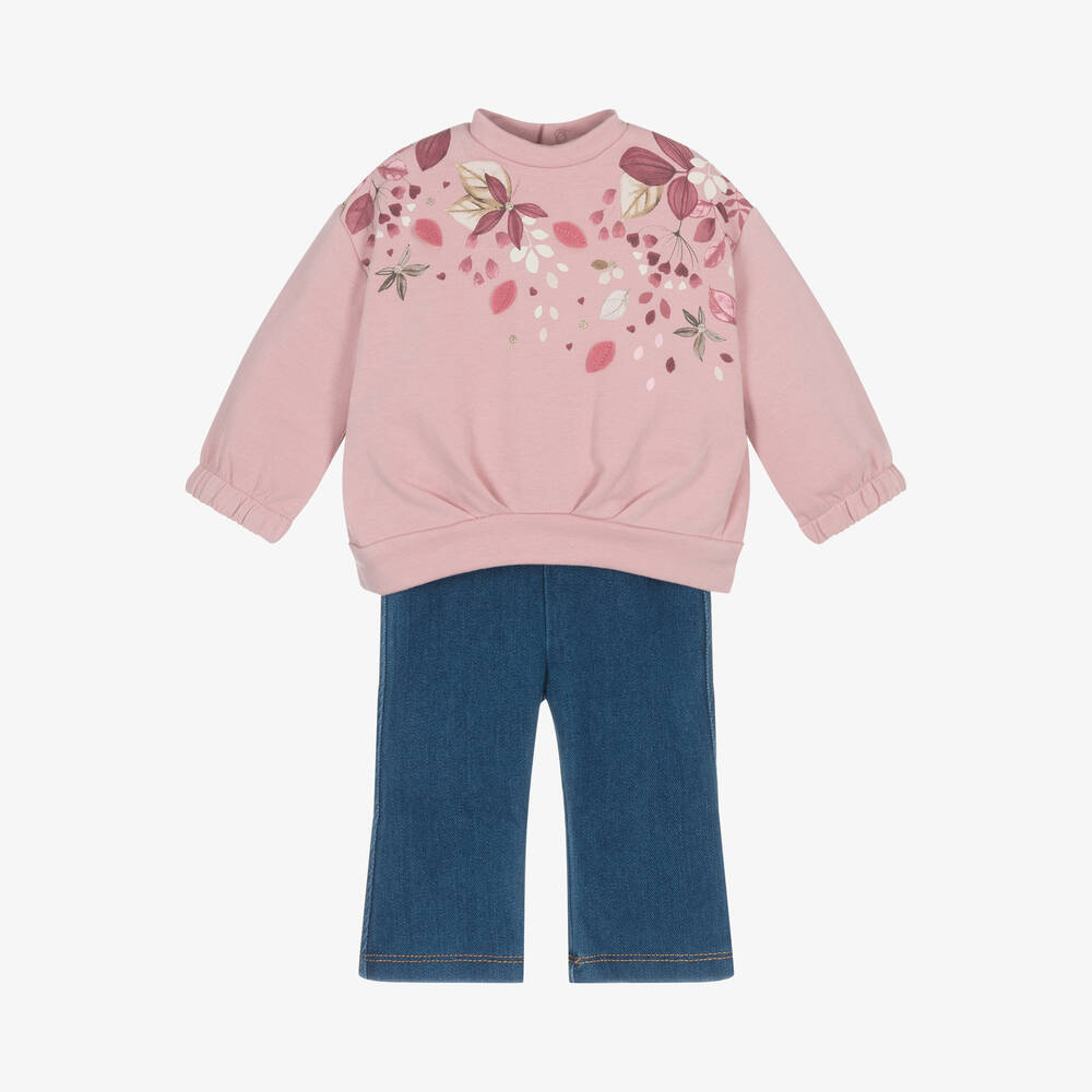 Mayoral - Girls Pink & Blue Cotton Jeggings Set | Childrensalon