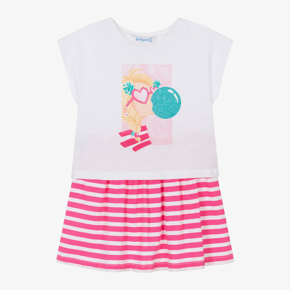 Mayoral - Girls Pink Bubble Gum Cotton Skirt Set | Childrensalon