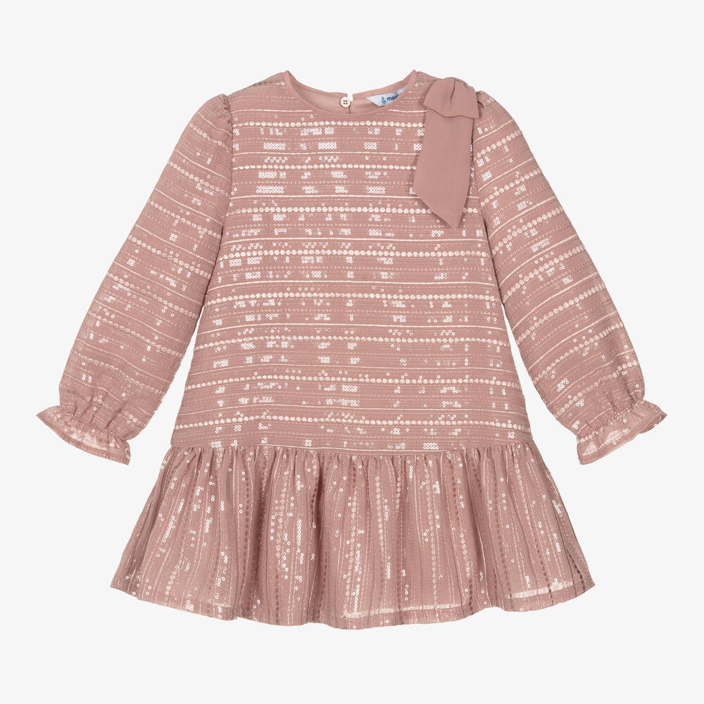 Mayoral - Girls Pink Chiffon Sequin Dress | Childrensalon