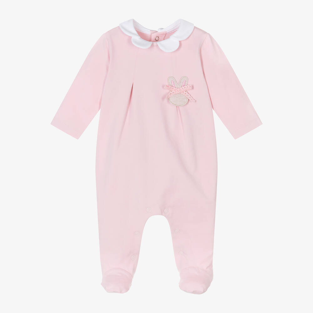Mayoral - Girls Pink Cotton Bunny Babygrow | Childrensalon