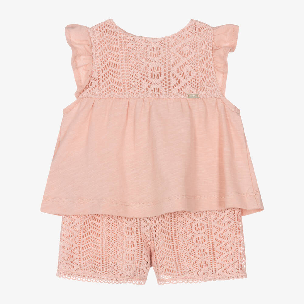 Mayoral Babies' Girls Pink Cotton Crochet Shorts Set