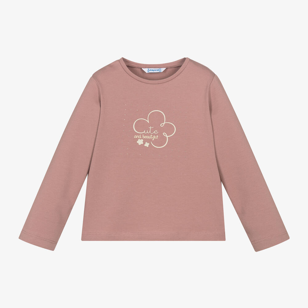 Mayoral - Girls Pink Cotton Diamanté Top | Childrensalon