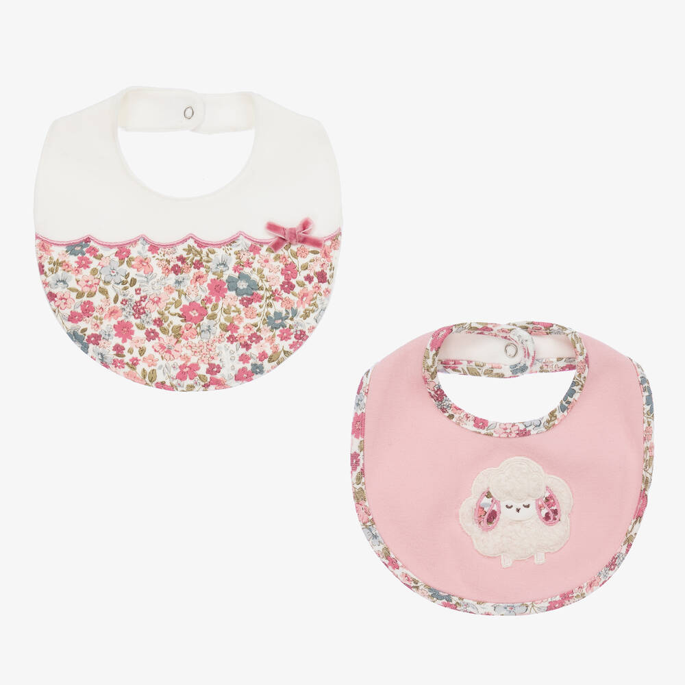 Mayoral Newborn - Girls Pink Cotton Floral Sheep Bibs (2 Pack) | Childrensalon