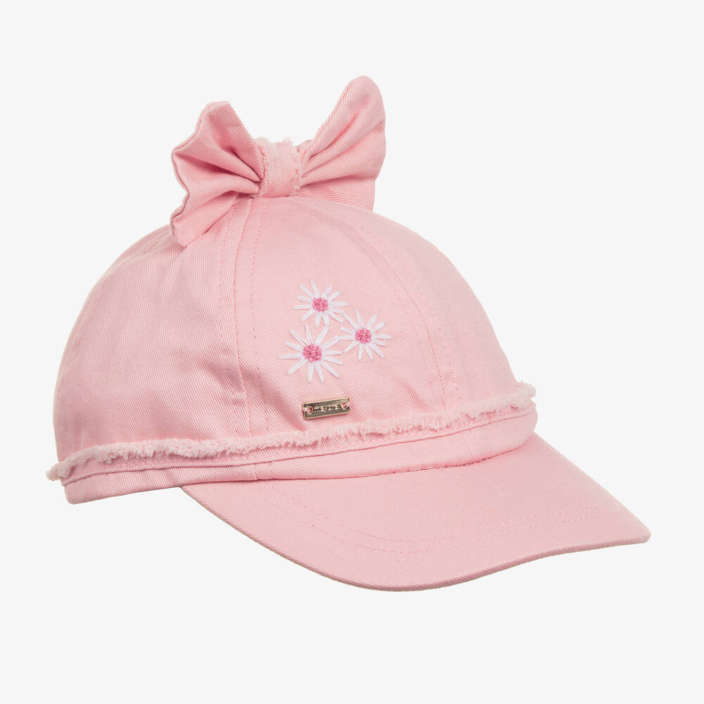Mayoral - Girls Pink Cotton Flower & Bow Cap | Childrensalon