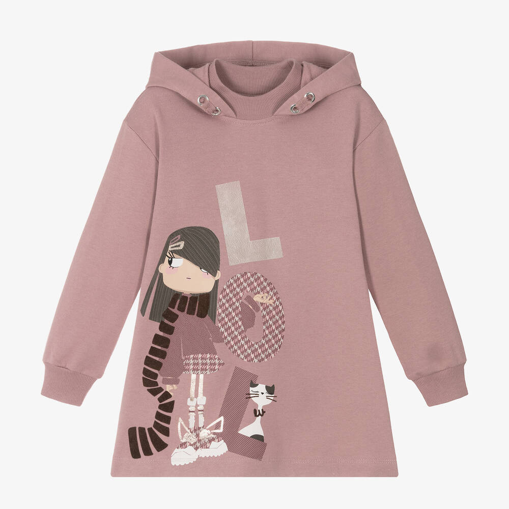 Mayoral - Girls Pink Cotton Hooded Sweatshirt Dress | Childrensalon