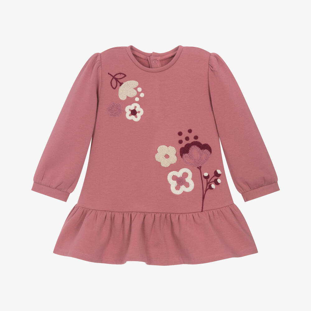 Mayoral - Girls Pink Cotton Jersey Floral Dress | Childrensalon