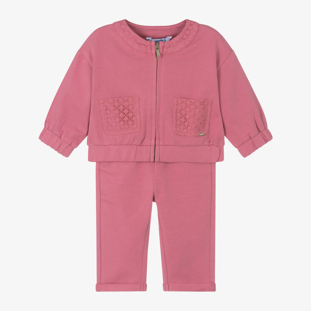 Mayoral - Girls Pink Cotton Jersey Tracksuit | Childrensalon