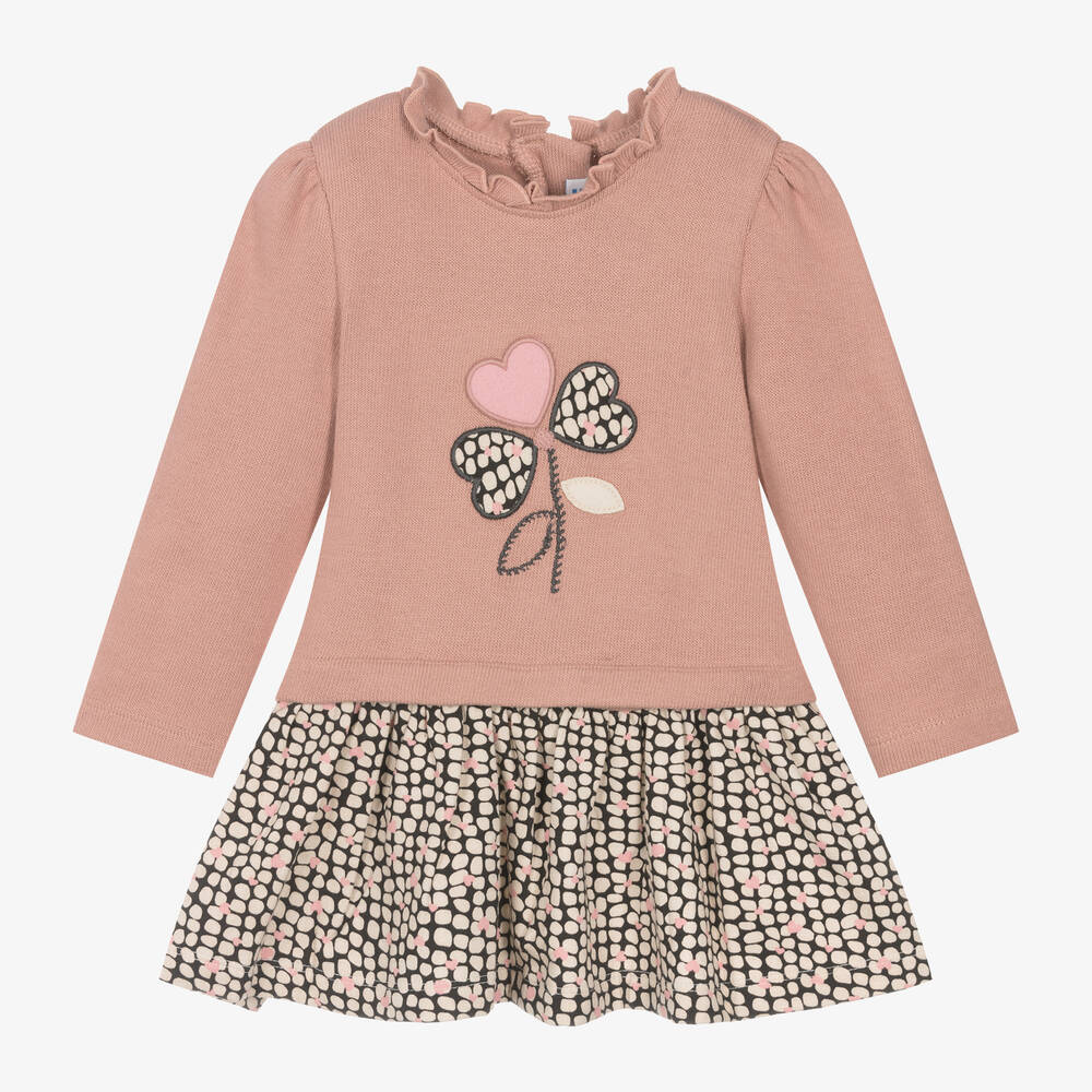 Mayoral - Girls Pink Cotton Knit Flower Dress | Childrensalon