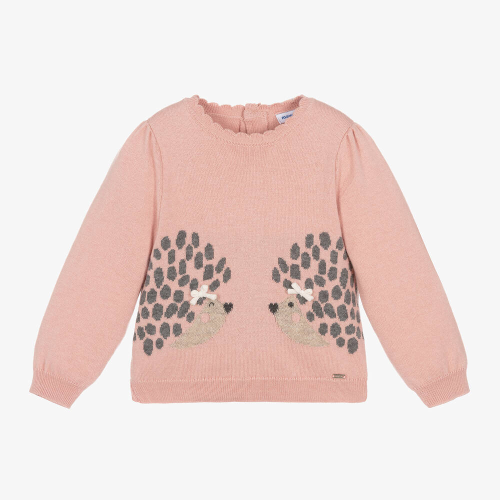 Mayoral - Girls Pink Cotton Knit Hedgehog Jumper | Childrensalon