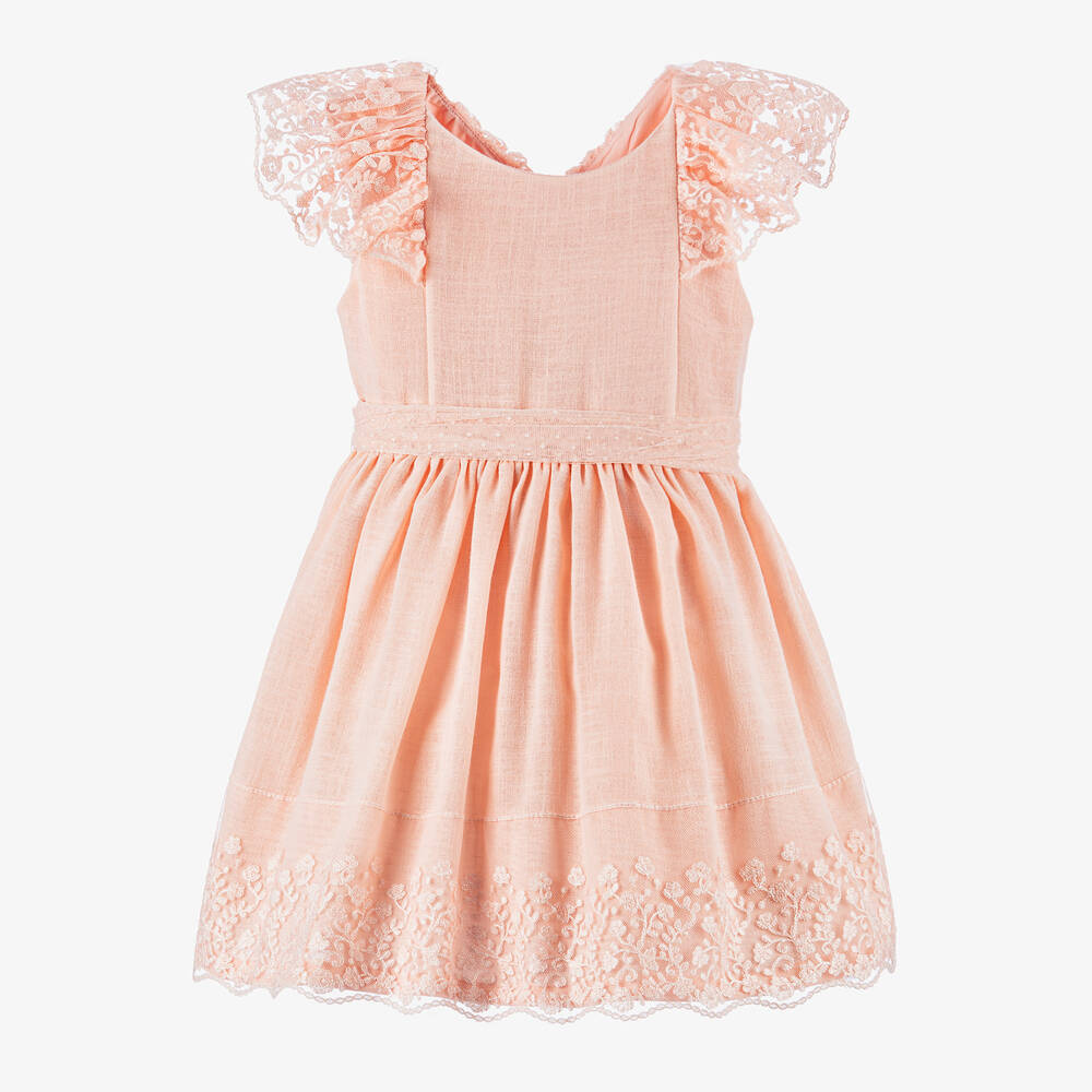 Mayoral - Girls Pink Cotton & Lace Dress | Childrensalon