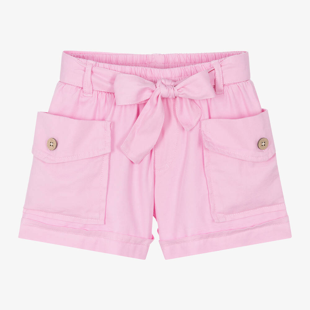 Mayoral - Girls Pink Cotton & Lyocell Cargo Shorts | Childrensalon