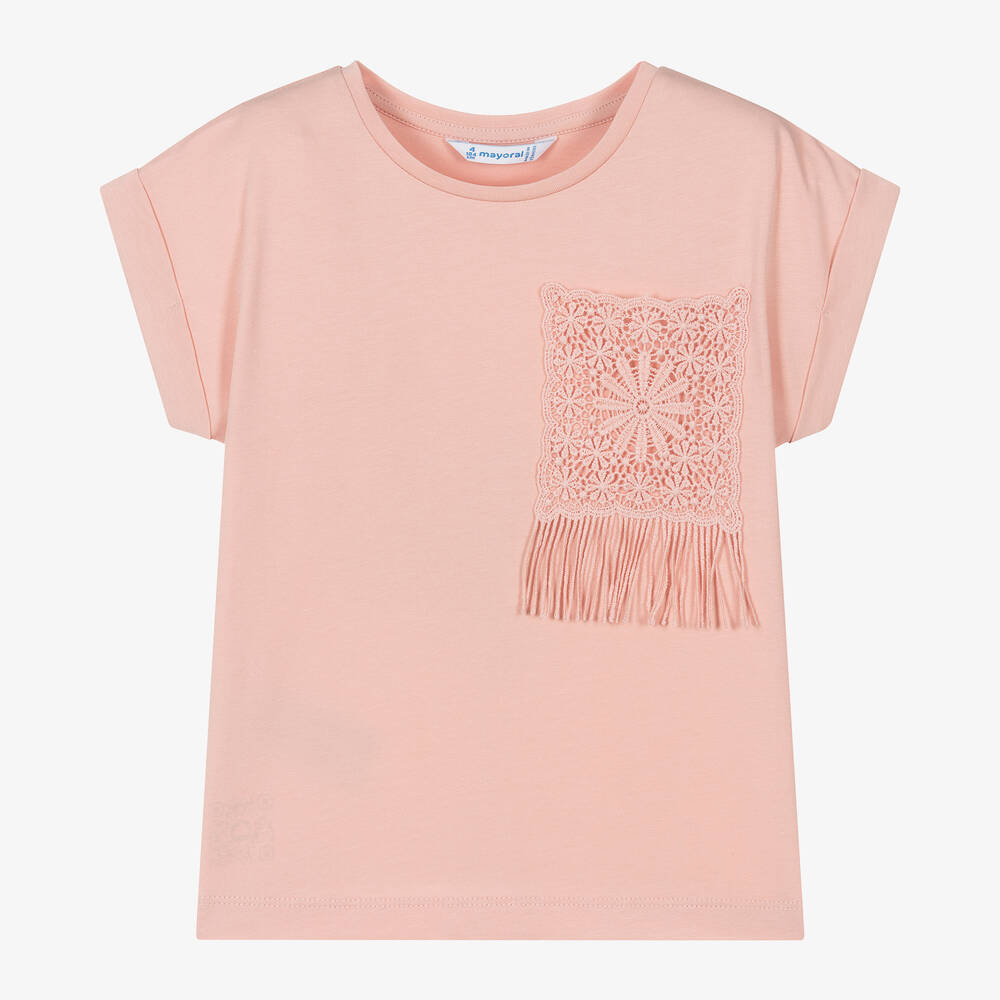 Shop Mayoral Girls Pink Cotton T-shirt