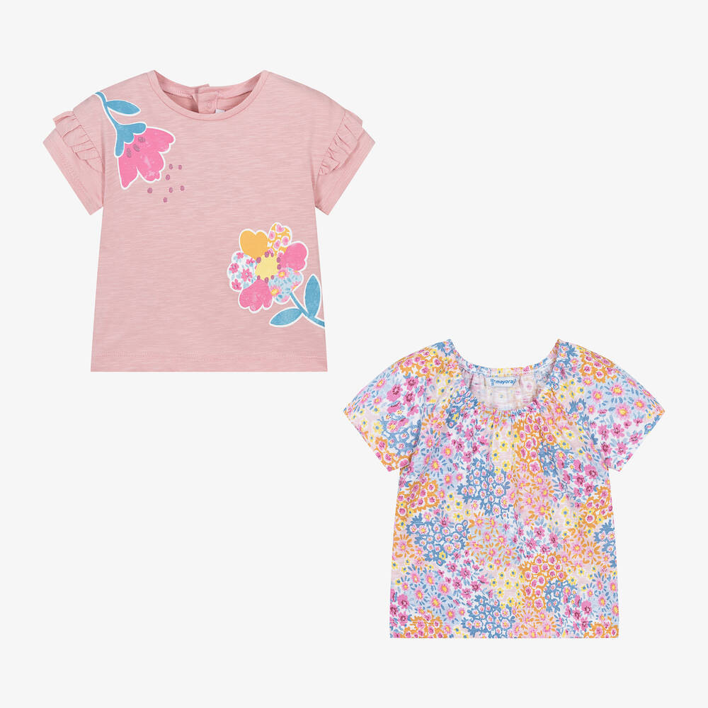 Mayoral Babies' Girls Pink Cotton T-shirts (2 Pack)