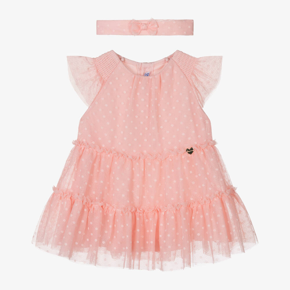 Mayoral - Girls Pink Cotton & Tulle Dress Set | Childrensalon