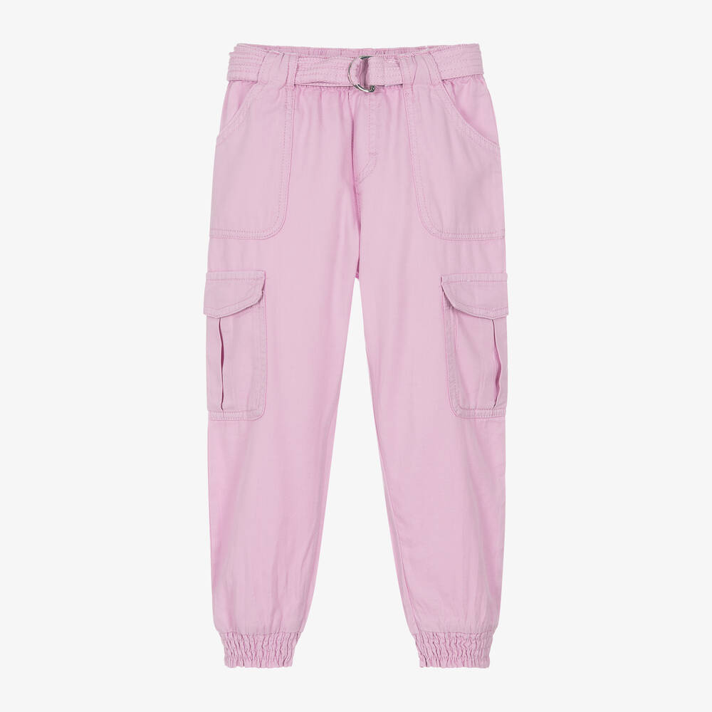Shop Mayoral Girls Pink Cotton Twill Cargo Trousers