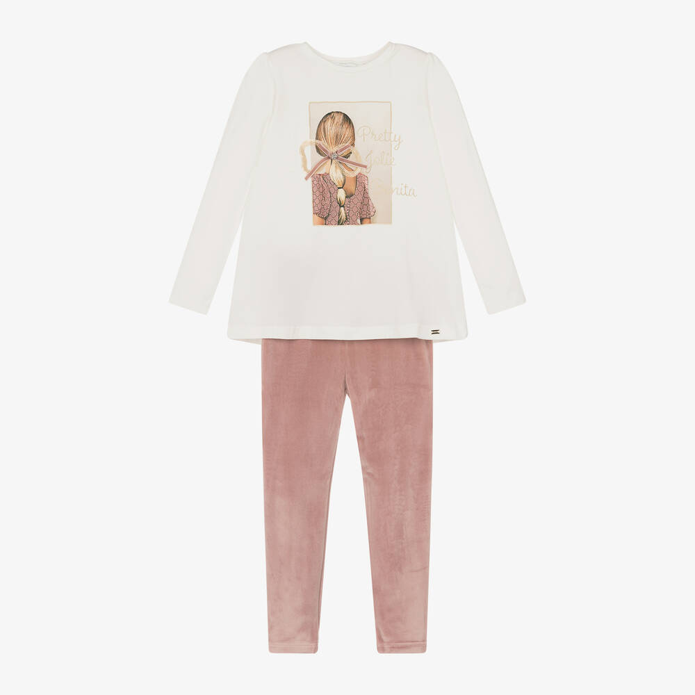 Mayoral - Girls Pink Cotton & Velour Leggings Set | Childrensalon