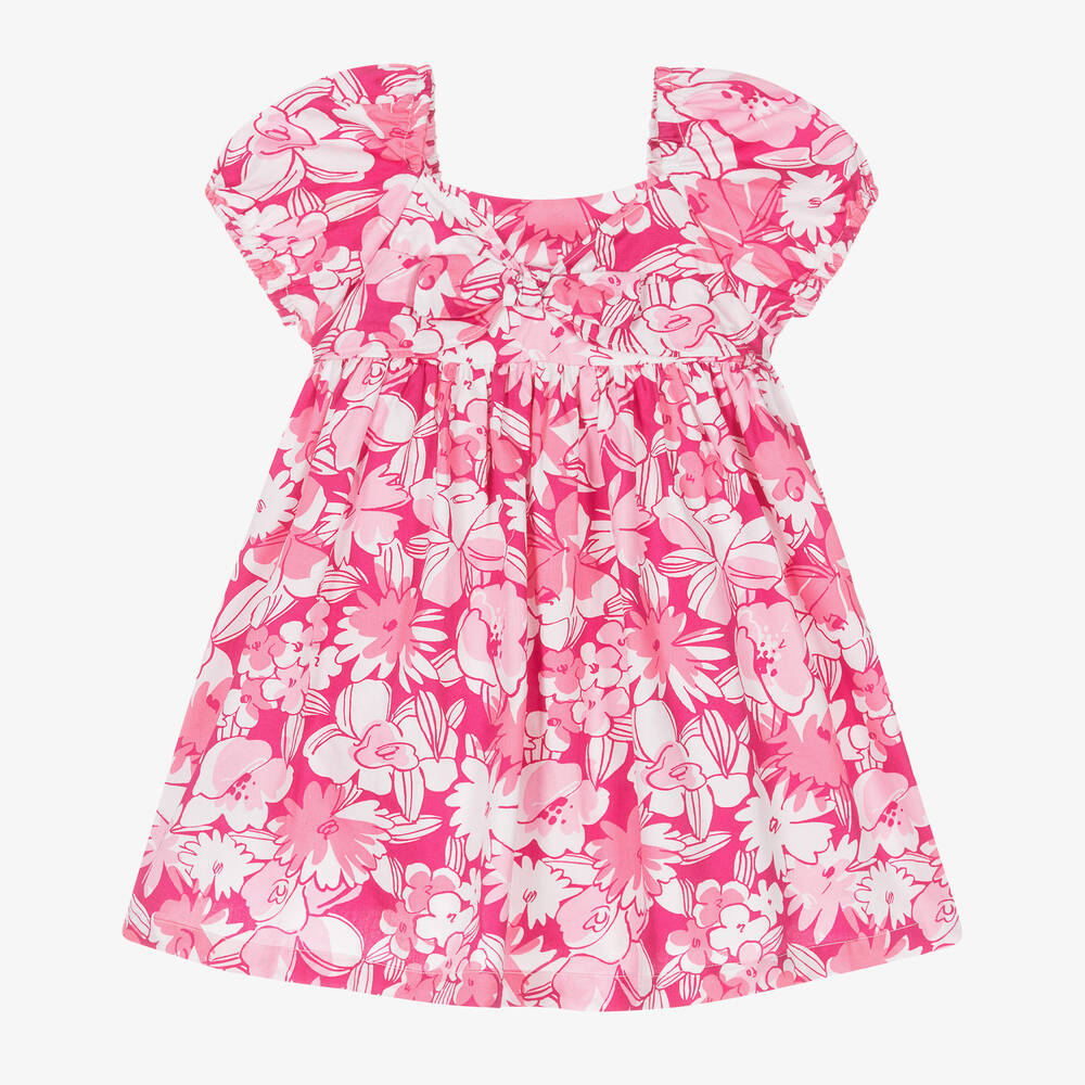 Mayoral - Girls Pink Floral Cotton Dress | Childrensalon