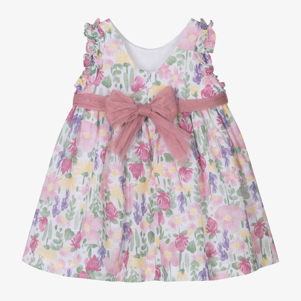 Mayoral - Girls Pink Floral Cotton Muslin Dress | Childrensalon
