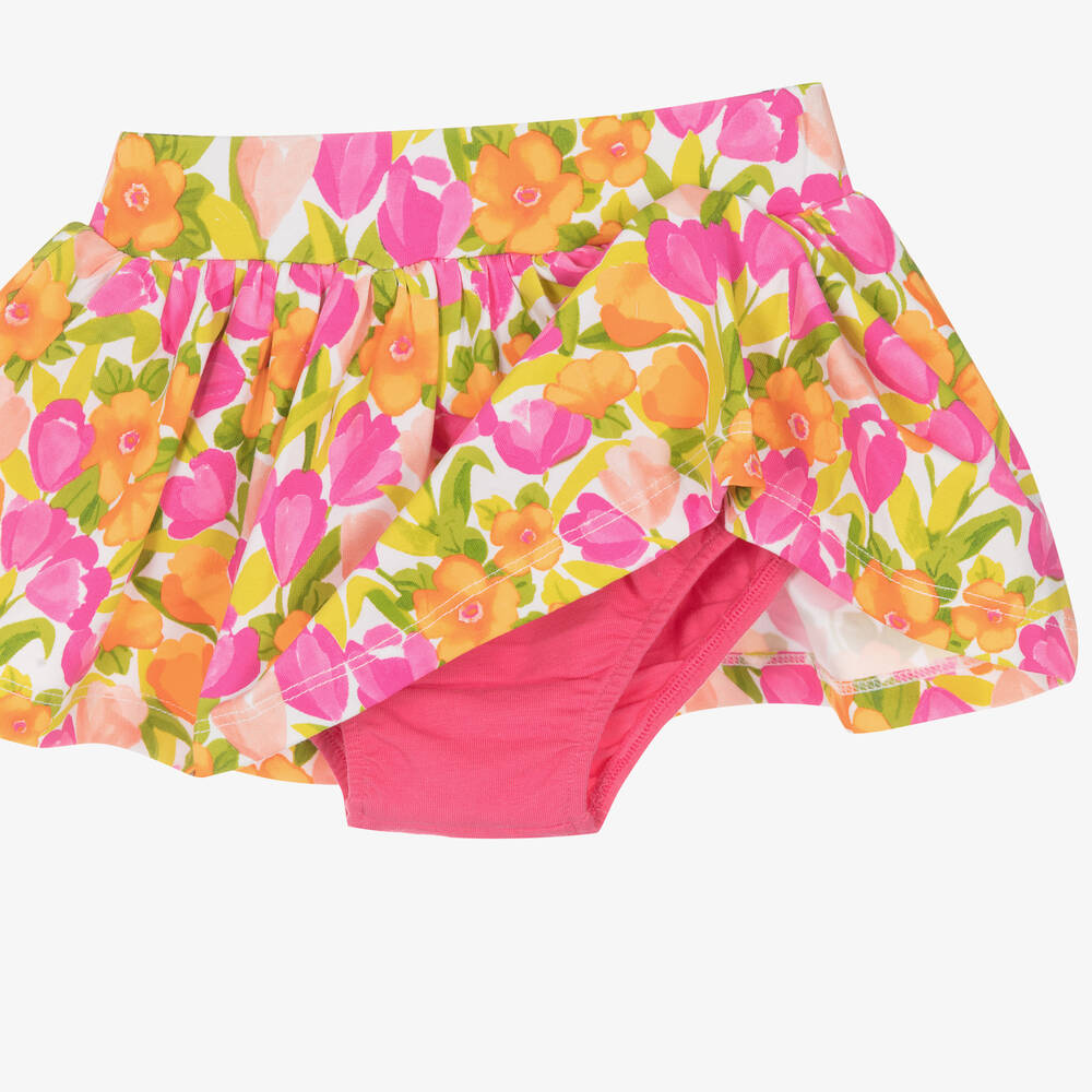 Mayoral Girls Spring Summer Flush Pink T Shirt Top Floral Skort Set