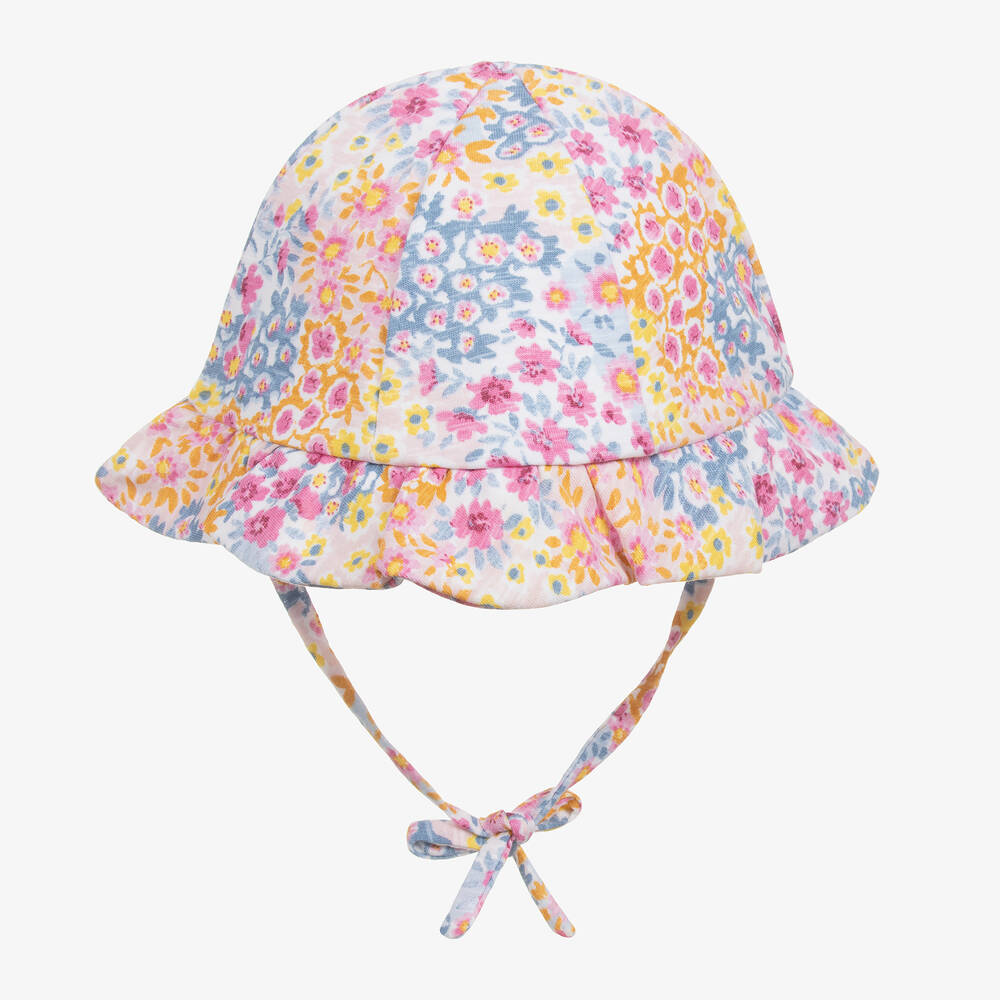 Mayoral - Girls Pink Floral Cotton Sun Hat | Childrensalon