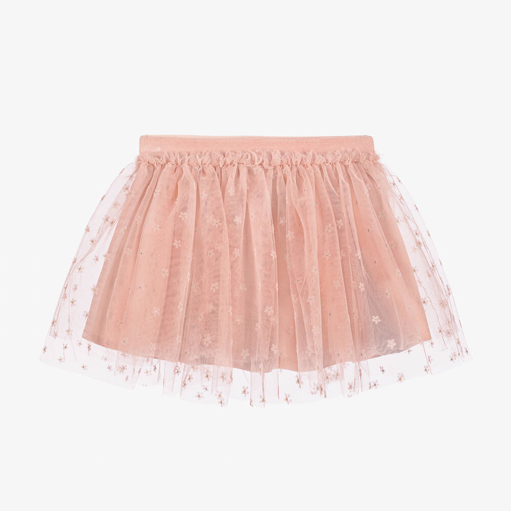 Mayoral - Girls Pink Flower Tulle Skirt | Childrensalon