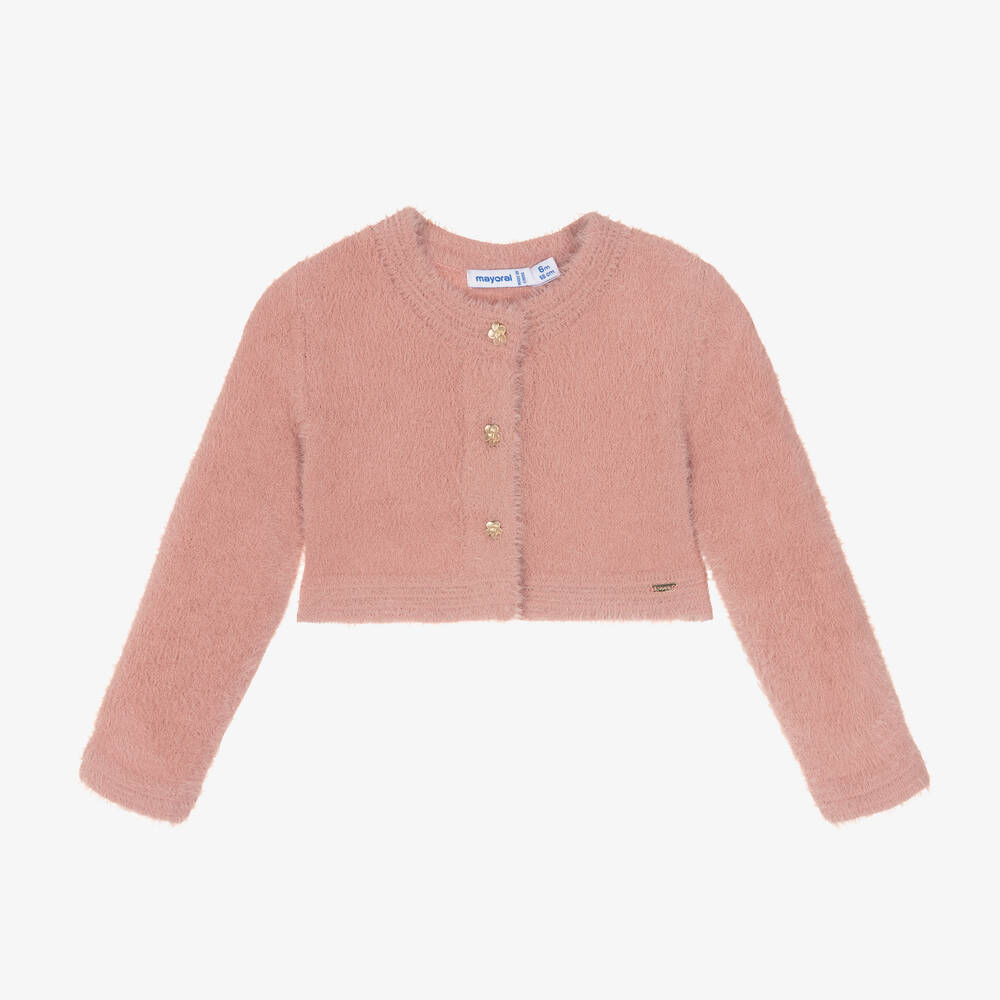 Mayoral - Girls Pink Fluffy Knit Bolero Cardigan | Childrensalon