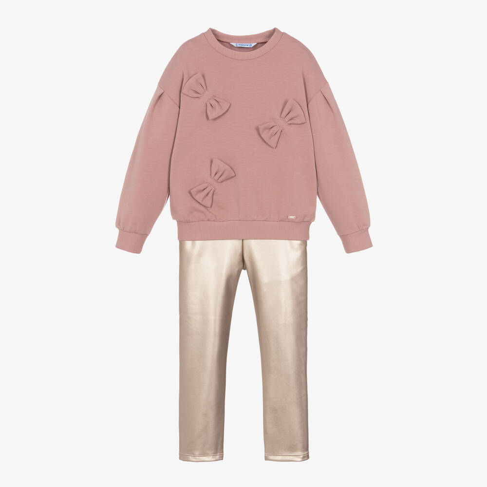 Mayoral - Girls Pink & Gold Leggings Set | Childrensalon