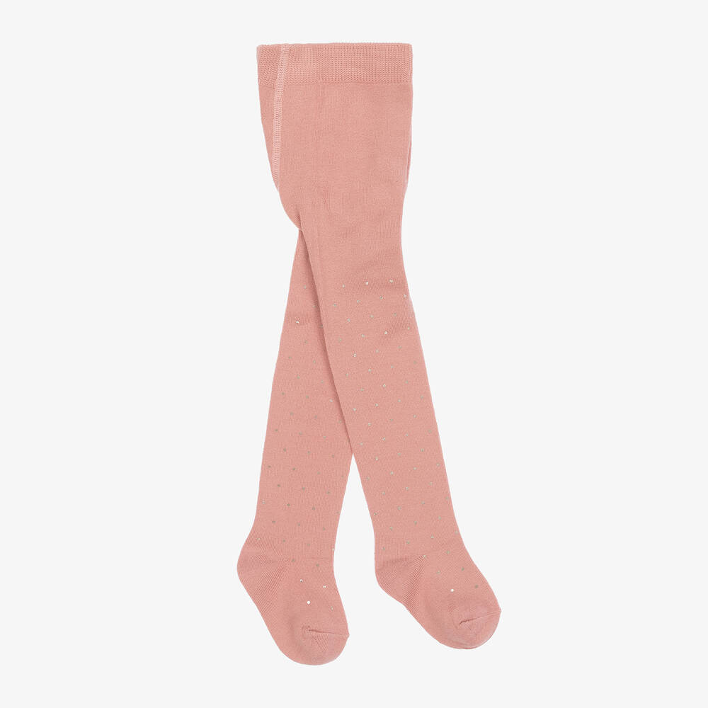 Mayoral - Girls Pink & Gold Spot Cotton Tights | Childrensalon