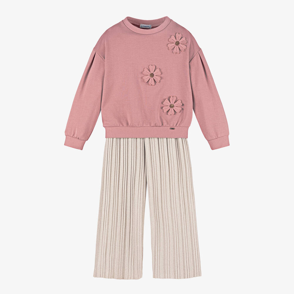 Mayoral - Girls Pink & Gold Trouser Set | Childrensalon