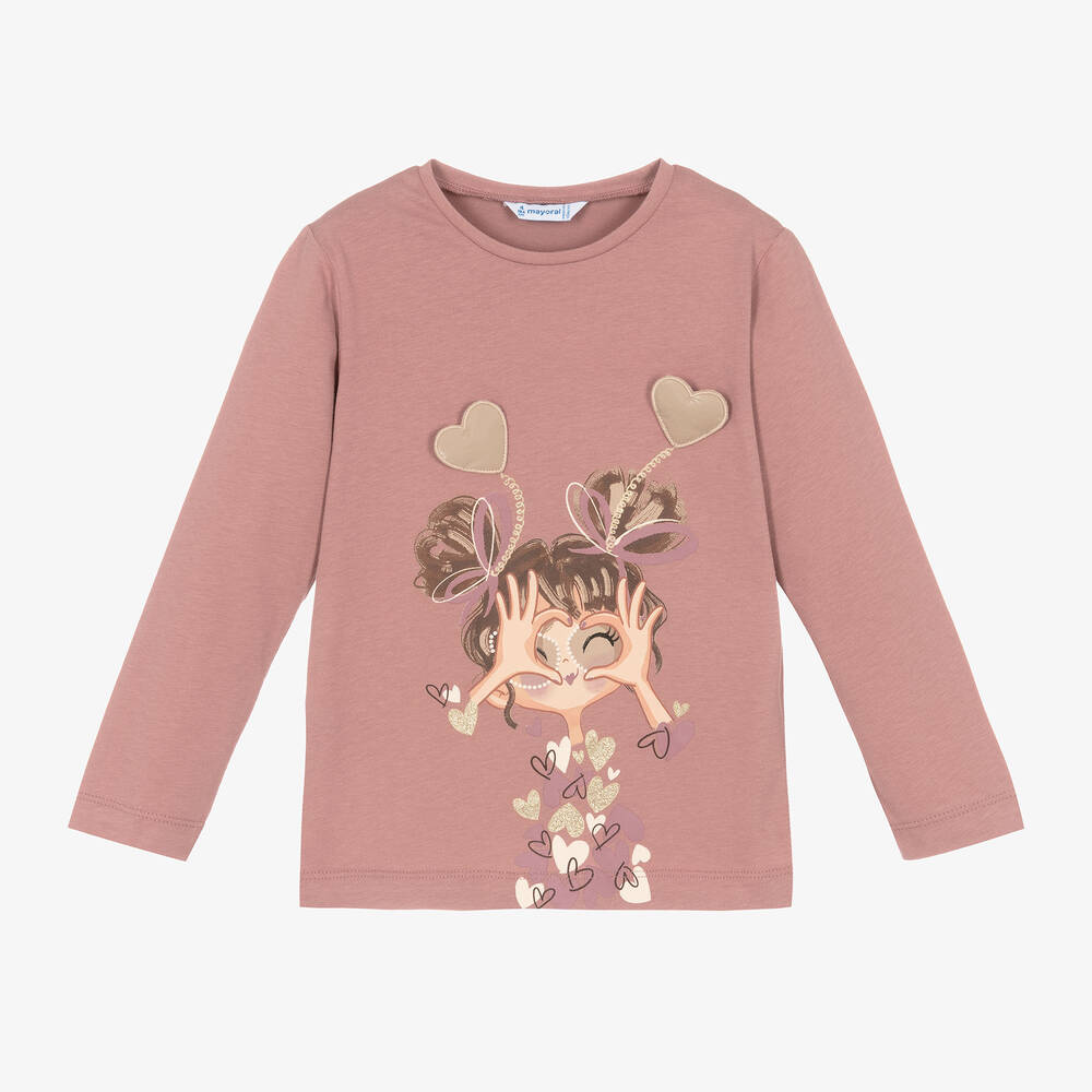 Mayoral - Girls Pink Graphic Print Cotton Top  | Childrensalon