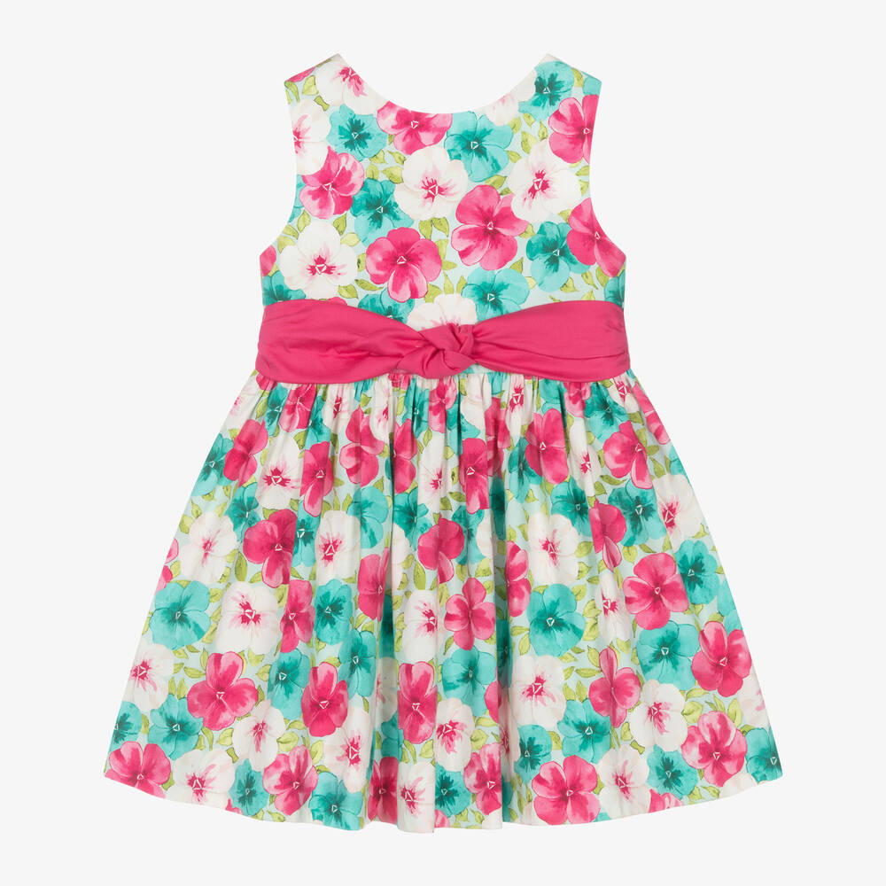 Mayoral - Girls Pink & Green Floral Cotton Dress | Childrensalon