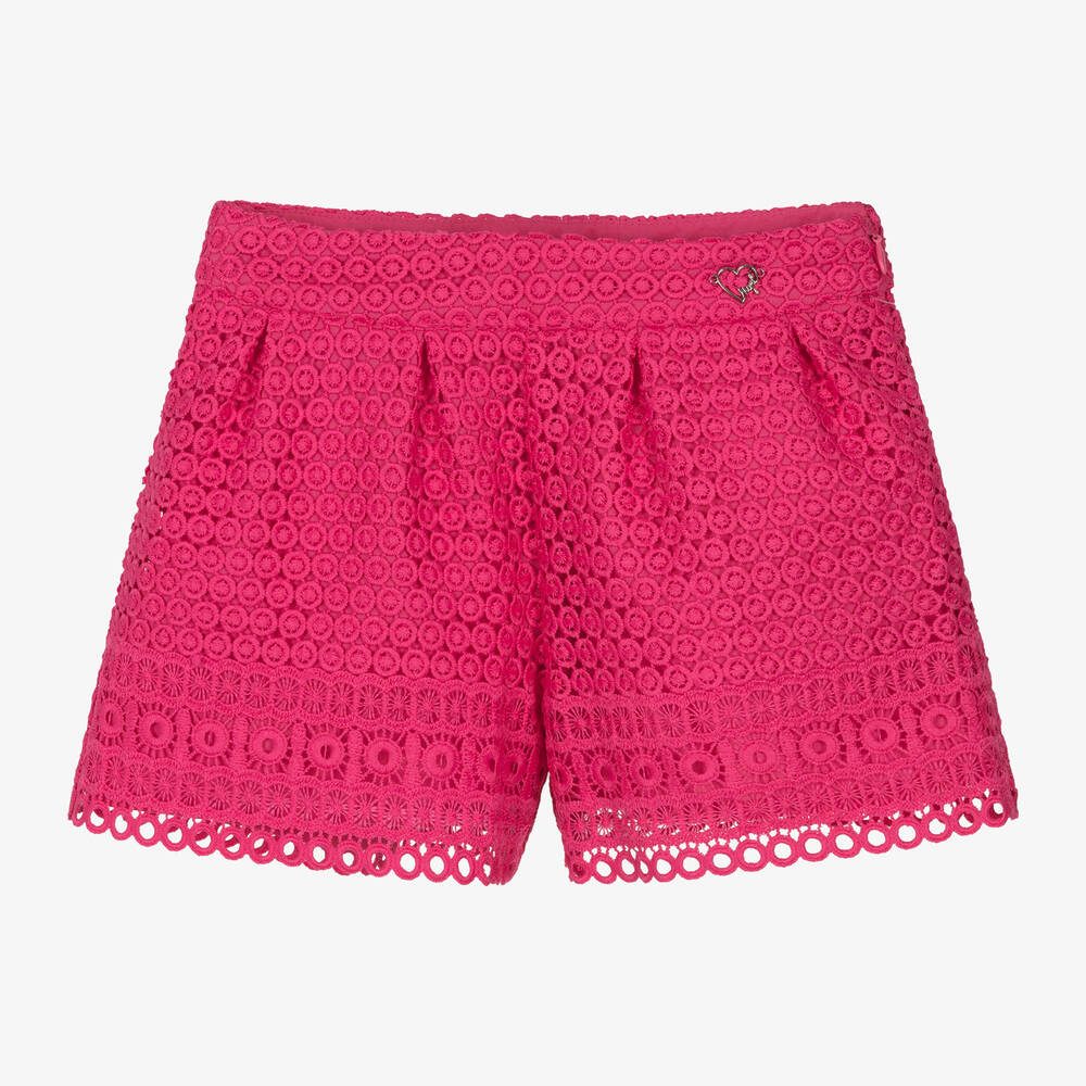Mayoral - Girls Pink Guipure Lace Shorts | Childrensalon