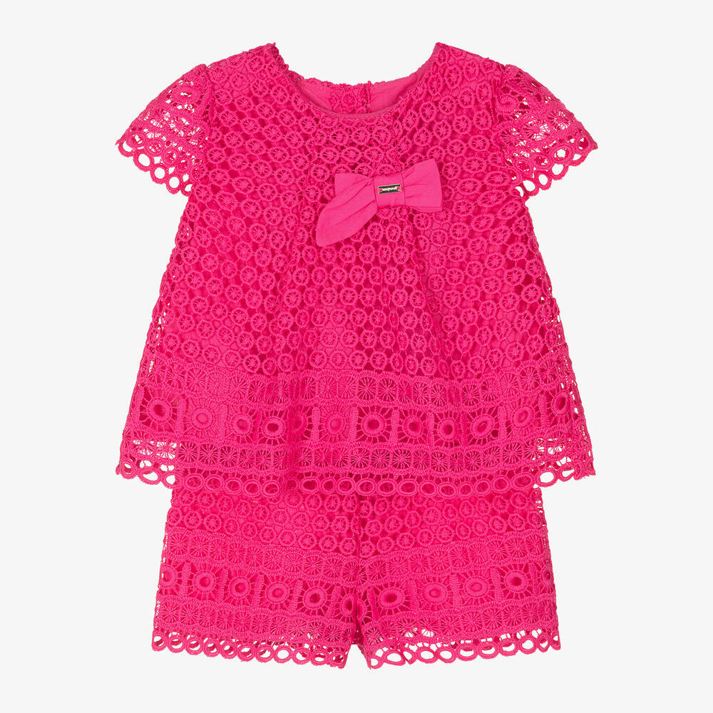 Shop Mayoral Girls Pink Guipure Lace Shorts Set