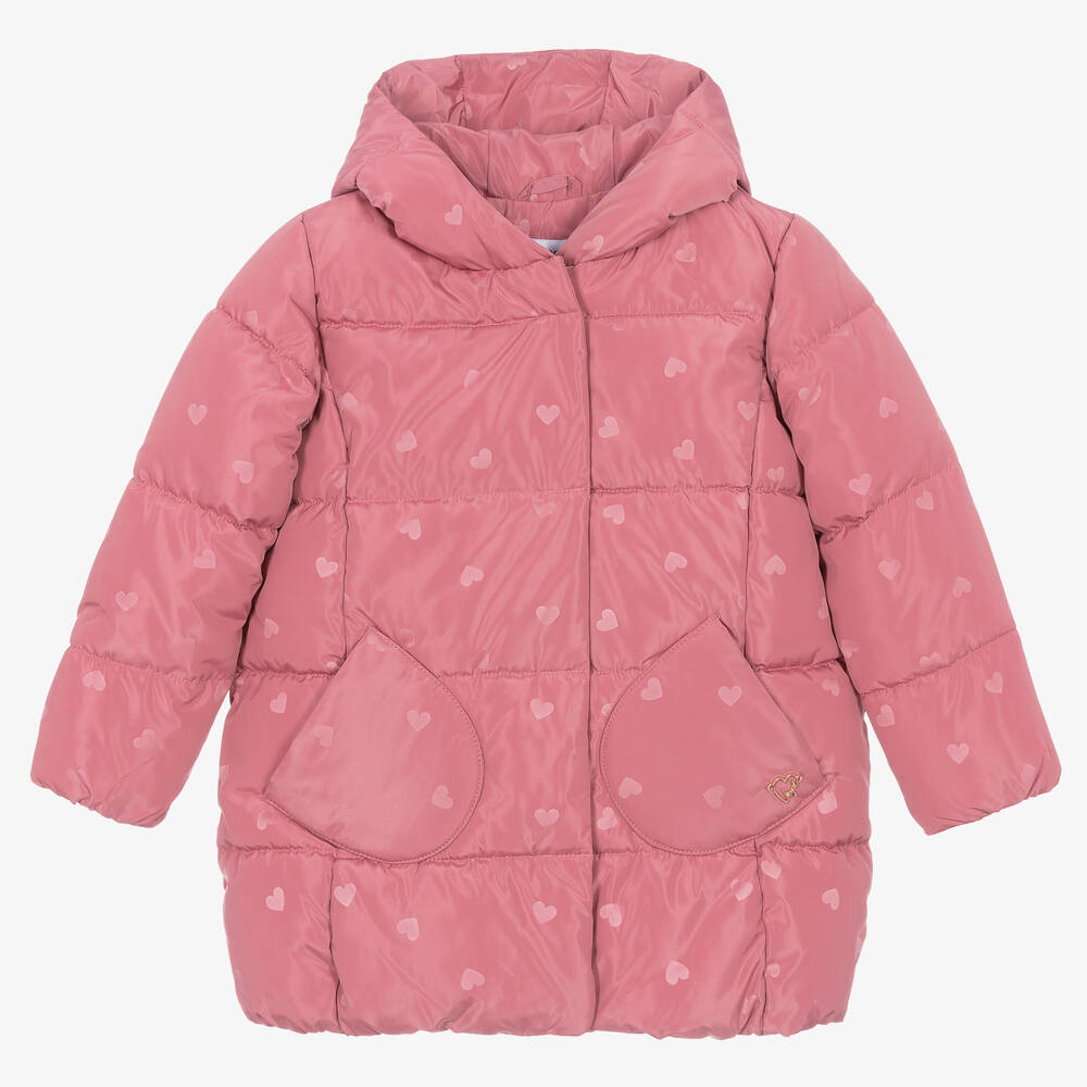 Mayoral - Girls Pink Heart Puffer Coat | Childrensalon