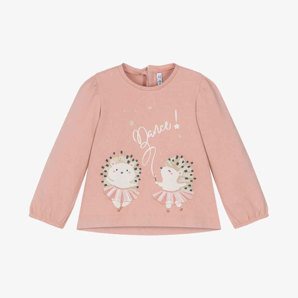 Mayoral - Girls Pink Hedgehog Print Cotton Top | Childrensalon