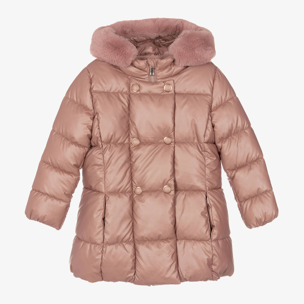 Mayoral - Girls Pink Hooded Puffer Coat | Childrensalon