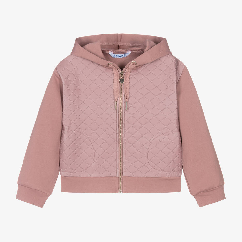 Mayoral - Girls Pink Hooded Zip-Up Top | Childrensalon