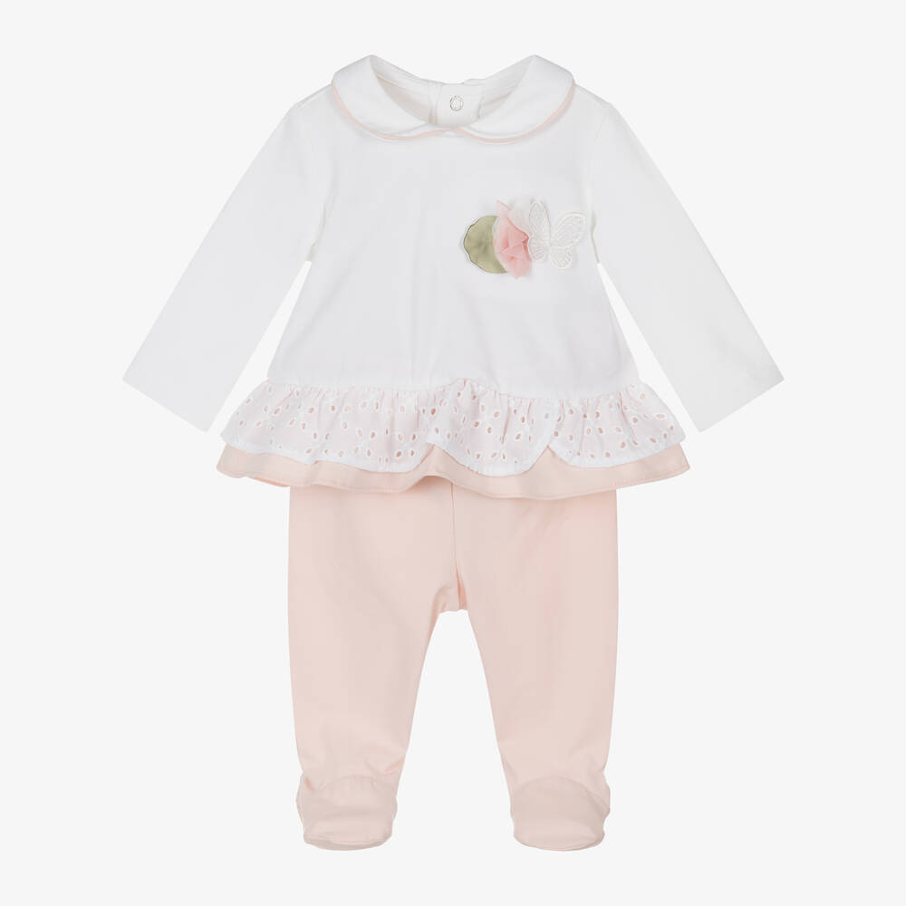 Mayoral - Girls Pink & Ivory Cotton 2 Piece Babygrow | Childrensalon