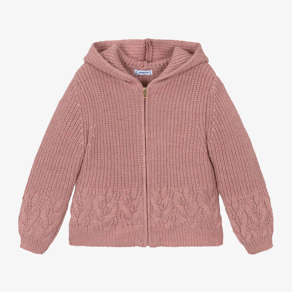 Mayoral - Girls Pink Knit Zip-Up Hoodie | Childrensalon