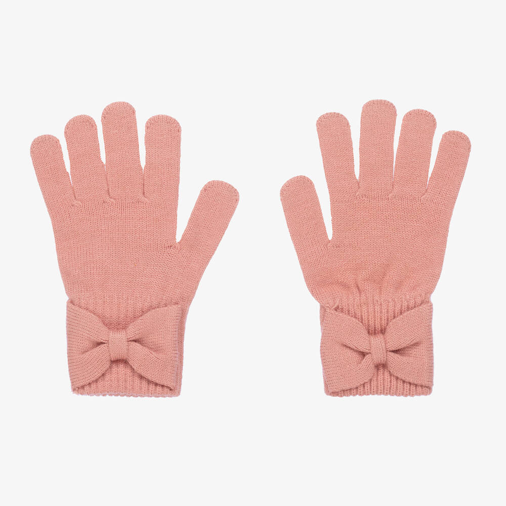 Mayoral - Girls Pink Knitted Bow Gloves | Childrensalon