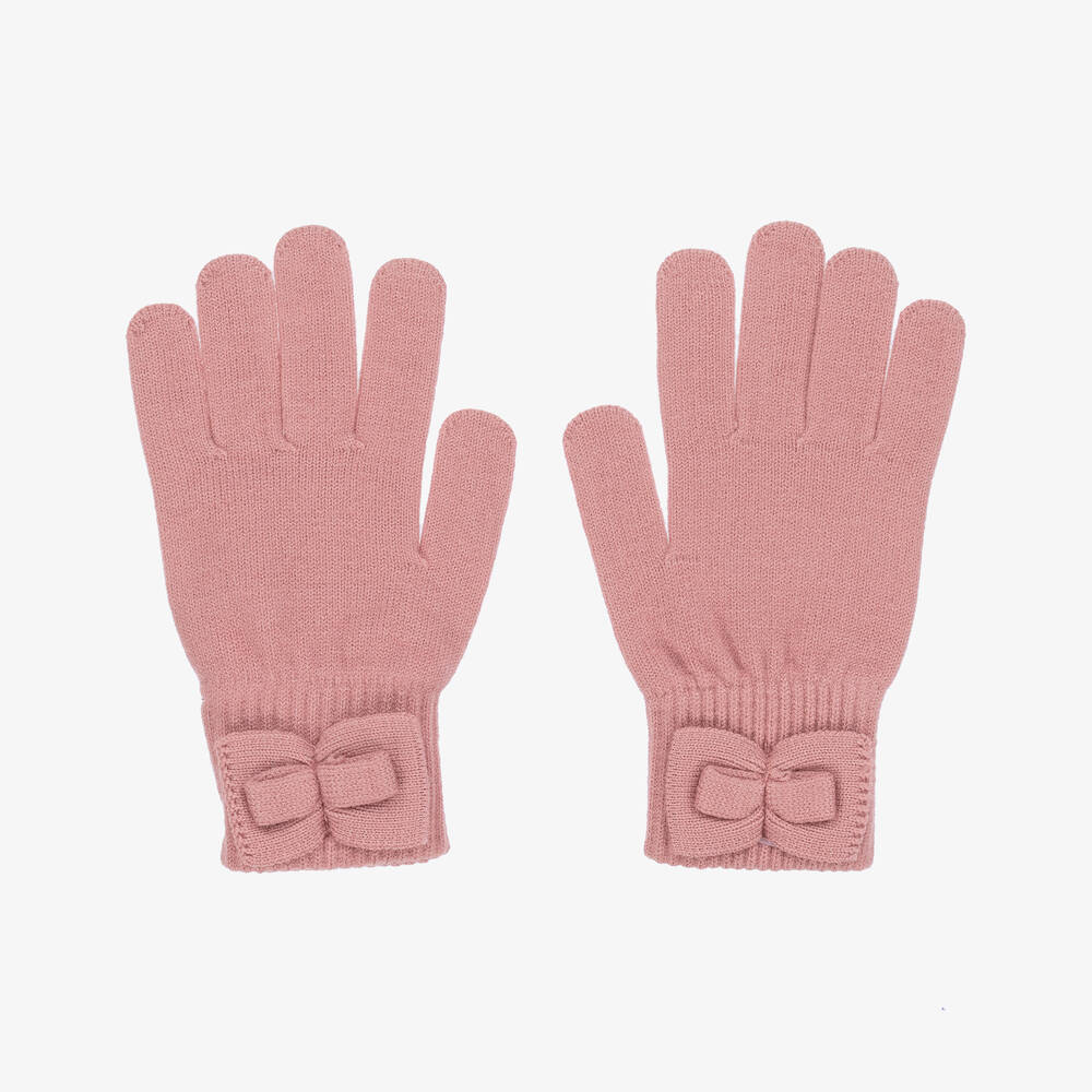 Mayoral - Girls Pink Knitted Bow Gloves  | Childrensalon