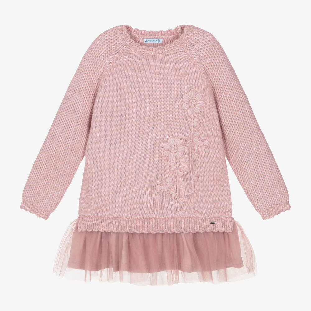 Mayoral - Girls Pink Knitted Dress | Childrensalon